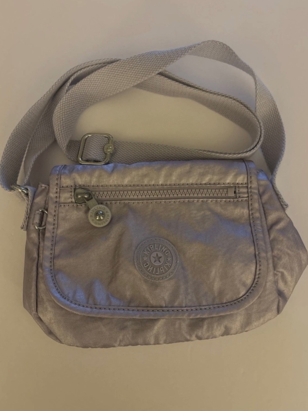 Kipling Small Lavender/Silver Canvas Nylon Metallic Crossbody Bag Purse